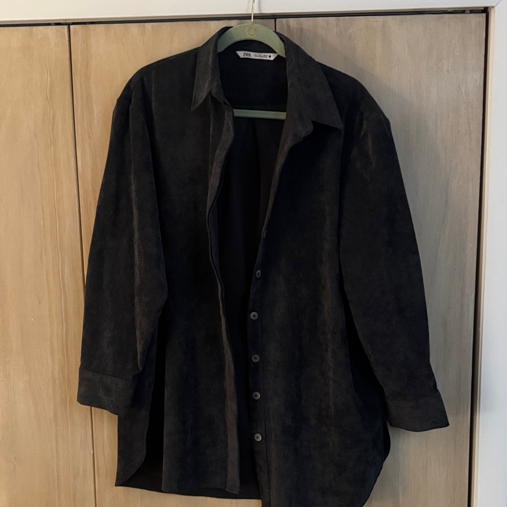 Zara Corduroy Black Suede Jacket